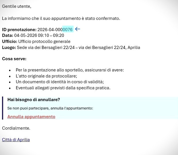 conferma di avvenuta prenotazione